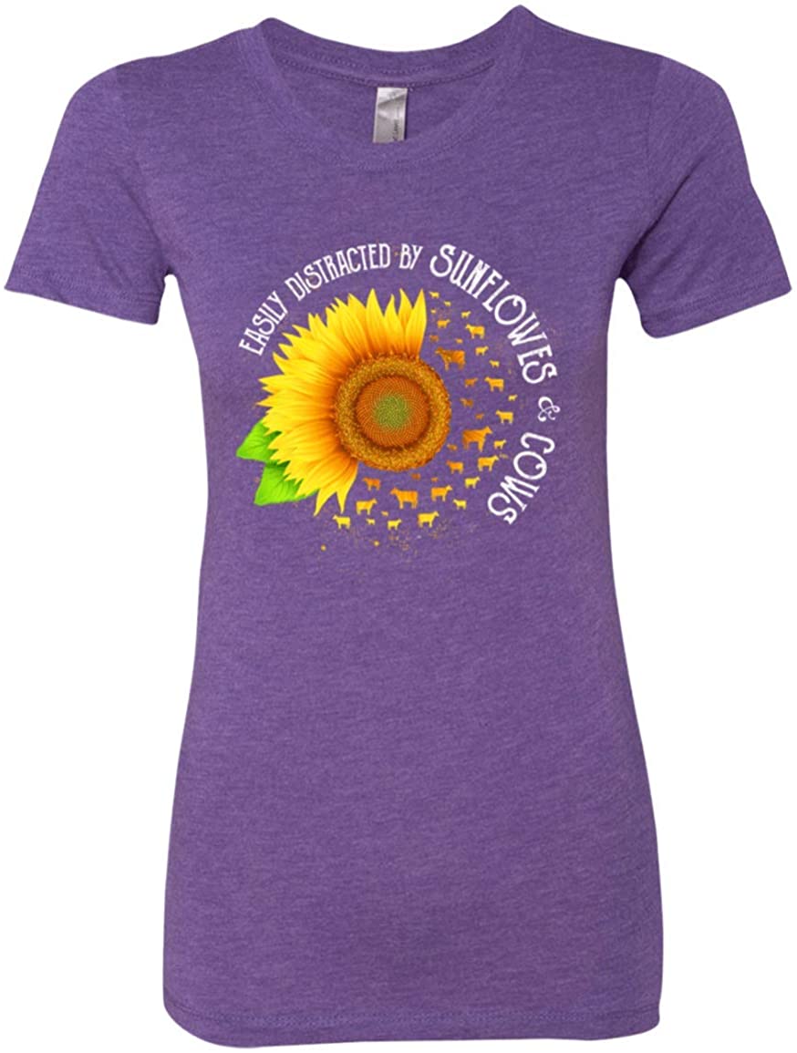 Sunflowers Cows Ladies T-Shirt, Premium Ladies T-Shirt, Purple Rush