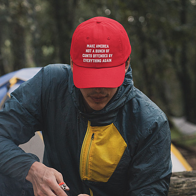 Alternative view of Make America Not A Bunch Of Cunts Offended By Everything Again Twill Cap - High-Profile Snapback Hat - Trucker Hat