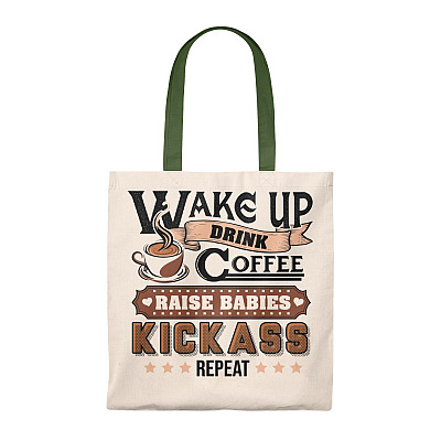 Alternative view of Wake Up Drink Coffee Raise Babies Kickass Repeat Vintage Canvas Tote Bag - Shoulder Bag - Reusable Grocery Shopping Bag
