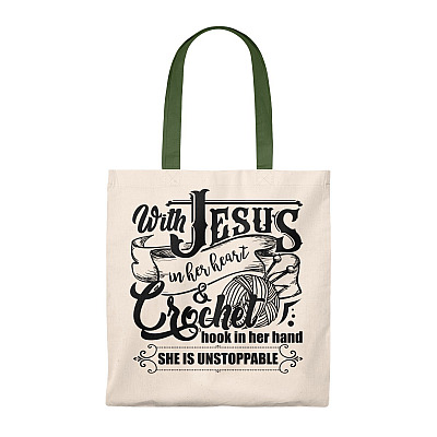 Alternative view of With Jesus In Her Heart Crochet Hook In Her Hand Vintage Canvas Tote Bag - Shoulder Bag - Reusable Grocery Shopping Bag