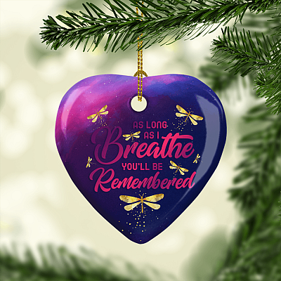 Alternative view of Dragonfly As Long As I Breathe You'll Be Remembered Memorial Porcelain Ceramic Heart Shape Ornament