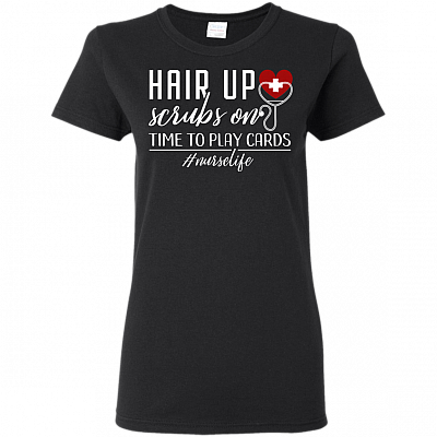 Hair Up Scrubs On Time-To-Play Cards #Nurselife Ladies T-Shirt - Premium Ladies Triblend Dolman Sleeve Shirt