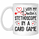 I Won My Doctor's Stethoscope In A Card Game Ceramic Coffee Mug - Beer Stein -Water Bottle - Color Changing Mug