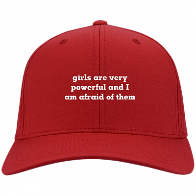 Alternative view of Girls are Very Powerful and I Am Afraid of Them Funny Twill Cap - High-Profile Snapback Hat - Trucker Hat - Beanie - Knit Cap