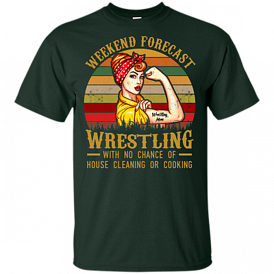 Alternative view of Weekend Forecast Wrestling With No Chance Of House Cleaning or Cooking Vintage Retro T-Shirt - Strong Woman Shirt