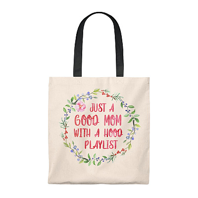 Just A Good Mom With A Hood Playlist Flower Vintage Canvas Tote Bag - Shoulder Bag - Reusable Grocery Shopping Bag