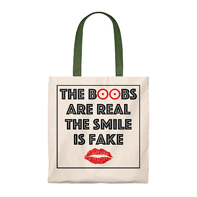 Alternative view of The Boobs Are Real The Smile Is Fake Vintage Canvas Tote Bag - Shoulder Bag - Reusable Grocery Shopping Bag