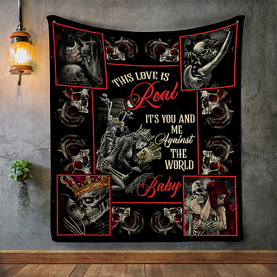 Alternative view of This Love Is Real It's You and Me Against the World Baby Skull Riders Fleece Blanket - Premium Sherpa Blanket