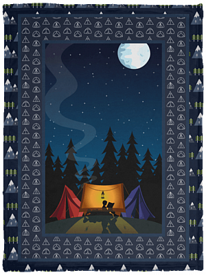 Camping Night Reading Book Children Fleece Blanket - Campfire Tent Camp Premium Sherpa Blanket Reading Book Woven Blanket