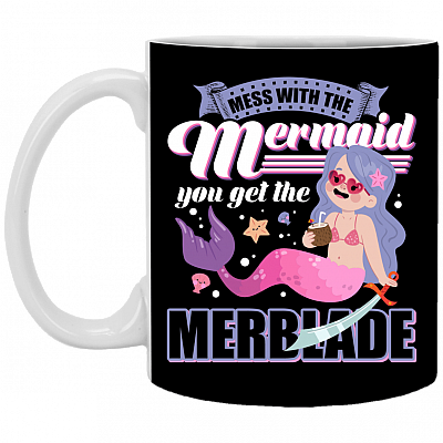 Mess With The Mer-maid You Get The Merblade Ceramic Coffee Mug - Beer Stein -Water Bottle - Color Changing Mug