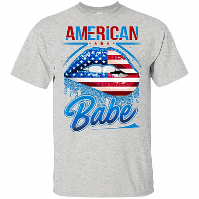 Fourth Of July American-Babe US Flag Lip Patriotic T-Shirt - V-Neck Tee