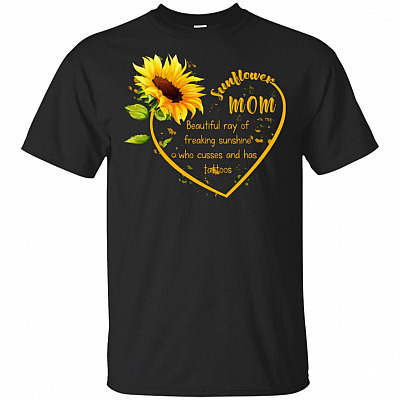 Sunflower Mom Beautiful Ray Of Freaking Sunshine Who Cusses and Has Tattoos Sunflower T-Shirt - V-Neck Shirt