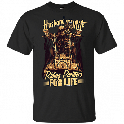 Husband And Wife Riding Partners For Life Biker Couple Skull T-shirt - V-neck Tee
