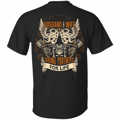 Husband and Wife Riding Partners For Life Skull Print On Back T-Shirt