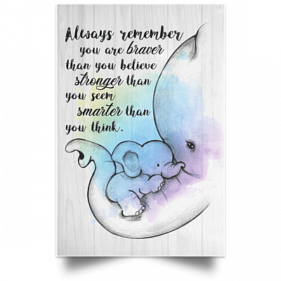 Always Remember You are Braver Than You Believe Stronger Than You Seem Elephant Unframed Poster