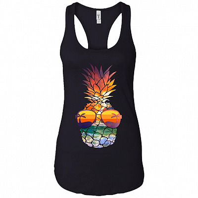 Beach Pineapple Cotton Tank Top Tee - Ladies Racerback Tank