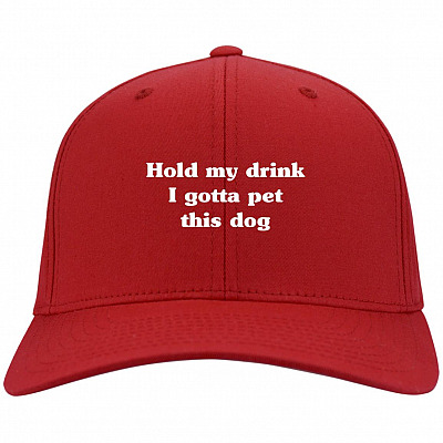 Alternative view of Hold My Drink I Gotta Pet This Dog Twill Cap - High-Profile Snapback Hat - Trucker Hat - Beanie - Knit Cap
