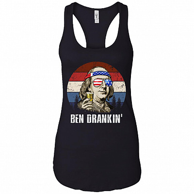 Benjamin Ben Drankin Beer Funny Fourth of July Vintage Cotton Tank Top Tee - Ladies Racerback Tank