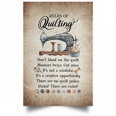 Alternative view of Rules Of Quilting Don't Bleed Measure Twice Cut Once Sewing Quilting Lovers Framed Canvas - Unframed Poster