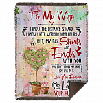 To My Wife I Know The Distance Is Hard Love Your Husband Fleece Blanket - Premium Sherpa Blanket - Woven Blanket