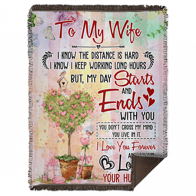 To My Wife I Know The Distance Is Hard Love Your Husband Fleece Blanket - Premium Sherpa Blanket - Woven Blanket