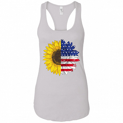 Sunflower United-States Flag - Fourth Of July-Patriotic Tank Cotton Tank Top Tee - Ladies Racerback Tank