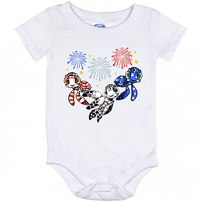 Cute Baby Turtle Fourth Of July Fireworks - US Flag Baby Onsie