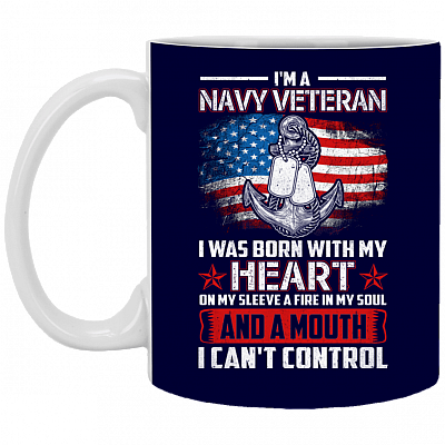 I Am A Navy Veteran I Was Born With My Heart On My Sleeve Ceramic Coffee Mug - Beer Stein -Water Bottle - Color Changing Mug
