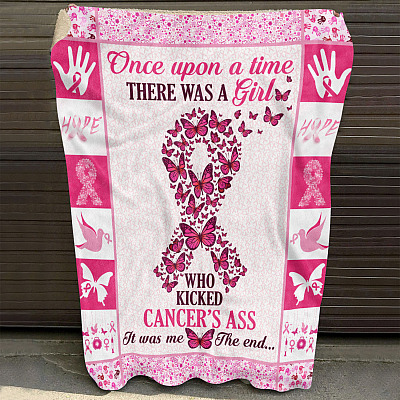 Alternative view of Once Upon A Time There Was A Girl Who Kicked Cancer's Ass Fleece Blanket - Premium Sherpa Blanket - Woven Blanket