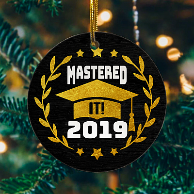 Alternative view of Personalized Mastered It Graduation Ornament Keepsake - College Graduation Gift Flat Circle Porcelain Ceramic Ornament