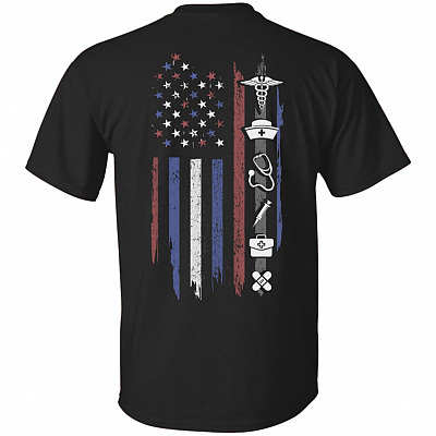 America Nurse Flag Print On Back T-Shirt