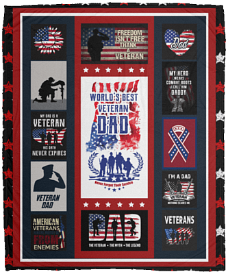 World Best Veteran Dad Happy Father's Day Fleece Blanket - Premium Sherpa Blanket- Woven Blanket
