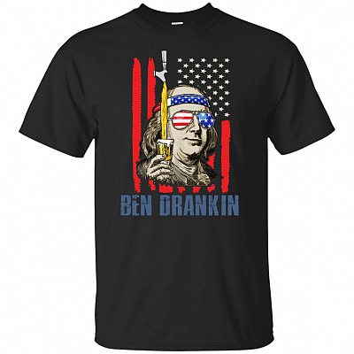 Ben Drankin Drinking Beer Fourth 4th of July Vintage T-Shirt - Happy Patriotic Proud Independence America USA Flag Tee Shirt