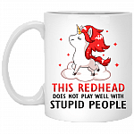 This Redhead Does Not Play Well With Stupid People Ceramic Coffee Mug - Beer Stein -Water Bottle - Color Changing Mug