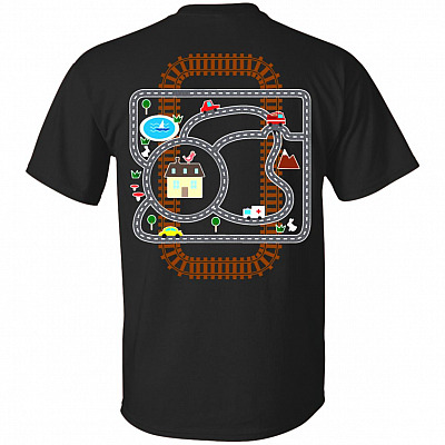 Car And Train_ Playmat Rug Print On Back T-Shirt - Funny Shirt for Father's Day