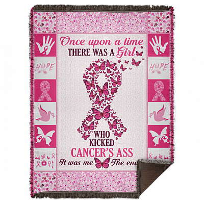 Once Upon A Time There Was A Girl Who Kicked Cancer's Ass Fleece Blanket - Premium Sherpa Blanket - Woven Blanket