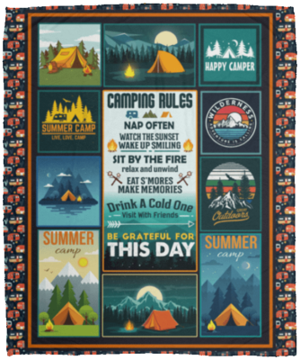 Camping Rules Nap Of-ten Watch The-Sunset Wake Up Smiling Fleece Blanket - Premium Sherpa Blanket - Woven Blanket