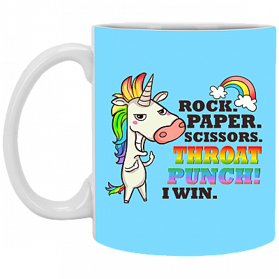 Alternative view of Rock Paper Scissors Throat Punch! I Win Ceramic Coffee Mug - Travel Mug - Beer Stein - Stainless Water Bottle - Color Changing Mug