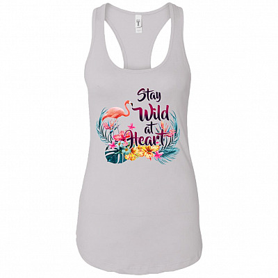 Stay Wild At Heart Cotton Tank Top Tee - Racerback Tank Shirt Flamingo Summer