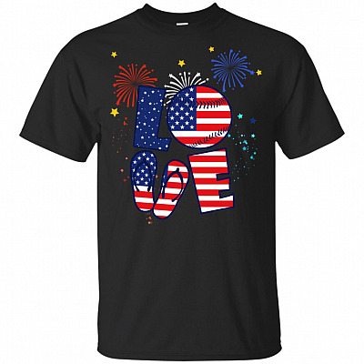 Red White Blue Baseball USA Flag Firework Fourth 4th Of July Celebration Party Shirt