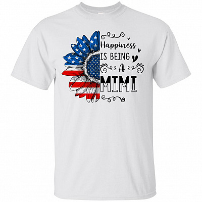 Happiness Is Being A Mimi Sunflower US Flag Fourth Of July Grandma T-shirt - V-neck Tee