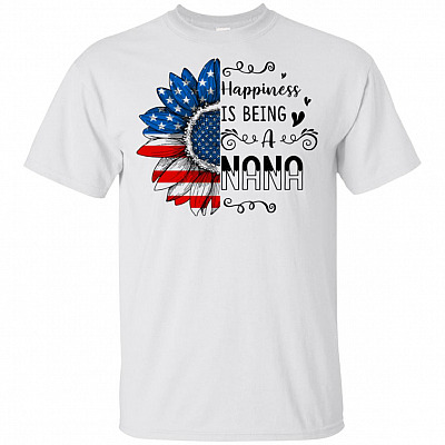 Happiness Is Being A Nana Sunflower US Flag Fourth Of July Grandma T-shirt - V-neck Tee