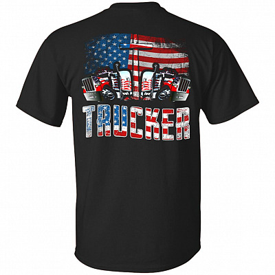 Trucker American Flag Print On Back T-Shirt