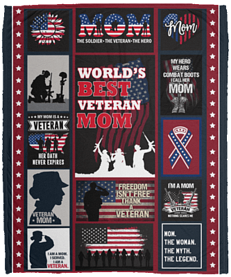World Best Veteran Mom Happy Mother's Day Fleece Blanket - Premium Sherpa Blanket- Woven Blanket