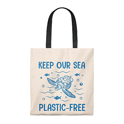 Keep Our Sea Plastic-Free Turtle Vintage Canvas Tote Bag - Shoulder Bag - Reusable Grocery Shopping Bag