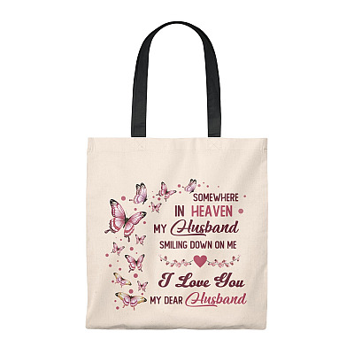 Somewhere In Heaven My Husband Vintage Canvas Tote Bag - Shoulder Bag - Reusable Grocery Shopping Bag