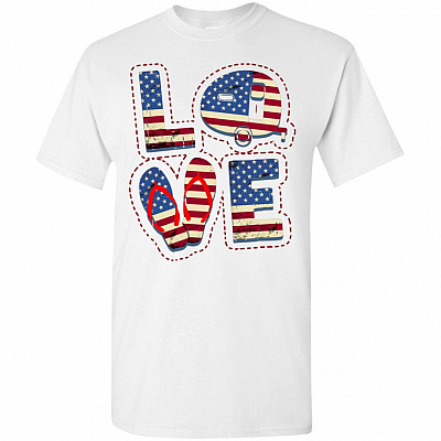 Funny 4th Of July Love Camping RV And Flip Flop American Flag T-Shirt