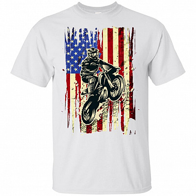 4th Of July Dirt Bike American Flag Patriotic T-Shirt | Braap Tee Shirt For Motocross Lovers