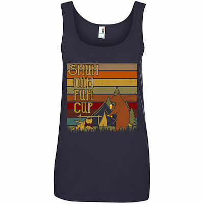 Shuh Duh Fuh Cup Ladies Racerback Tank Top Bear Drinking Beer Camping I Hate People Camp Tank Top