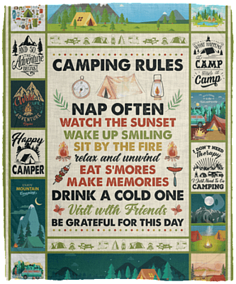 Camping Rules Nap Often Watch The Sunset Fleece Blanket - Premium Sherpa Blanket - Woven Blanket
